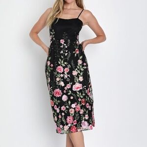 Lulus Blooming For Love Black Floral Embroidered Midi Dress - Size S